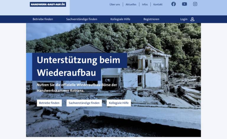 Read more about the article Handwerk baut auf: Bundesweite Vermittlungs-Seite für Handwerksleistungen in Flutgebieten
